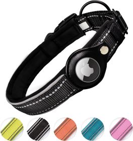 Reflective AirTag Dog Collar; ivienx Apple Air Tag Heavy Duty Dog Collar [Wide] Padded Pet Collar with AirTag Case Holder Accessories for Small M (Color: black, size: XL (Neck 19-22"))